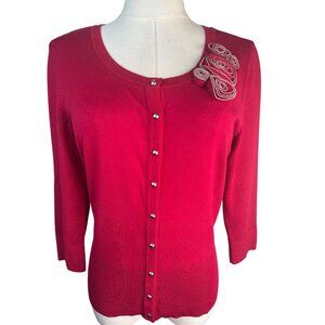 2/$30 White House Black Market Small Red Cardigan Sweater Embellished Shoulder